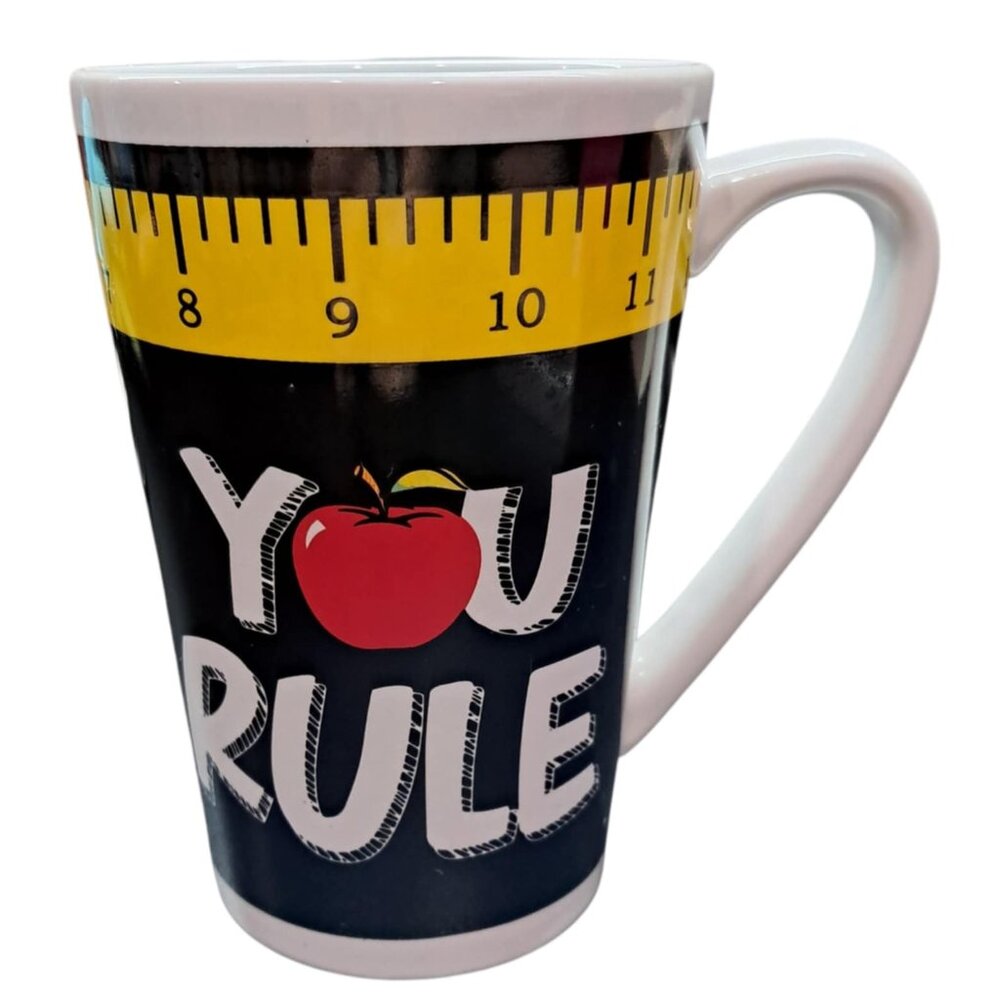 “You Rule” Teacher Coffee Mug–Ruler & Apple Design–Gift Idea –Personalizable!